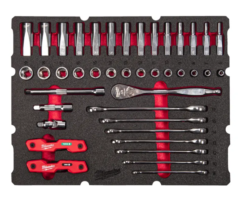 PACKOUT™ pěnová vložka s gola sadou 3/8" a kombinovaných klíčů Milwaukee 4932493640 (Sada 55 dílů) (MI4932493640)